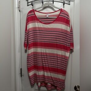 LuLaRoe Irma Tunic‎ M Pink Green White Striped Stretch Top NWT
